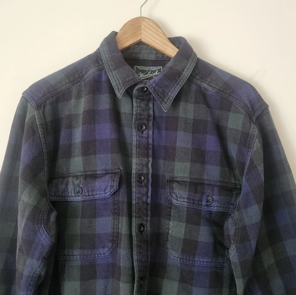 Woolrich Blackwatch Tartan Men's Plaid Flannel Button Up Shirt Blue Green Sz L
